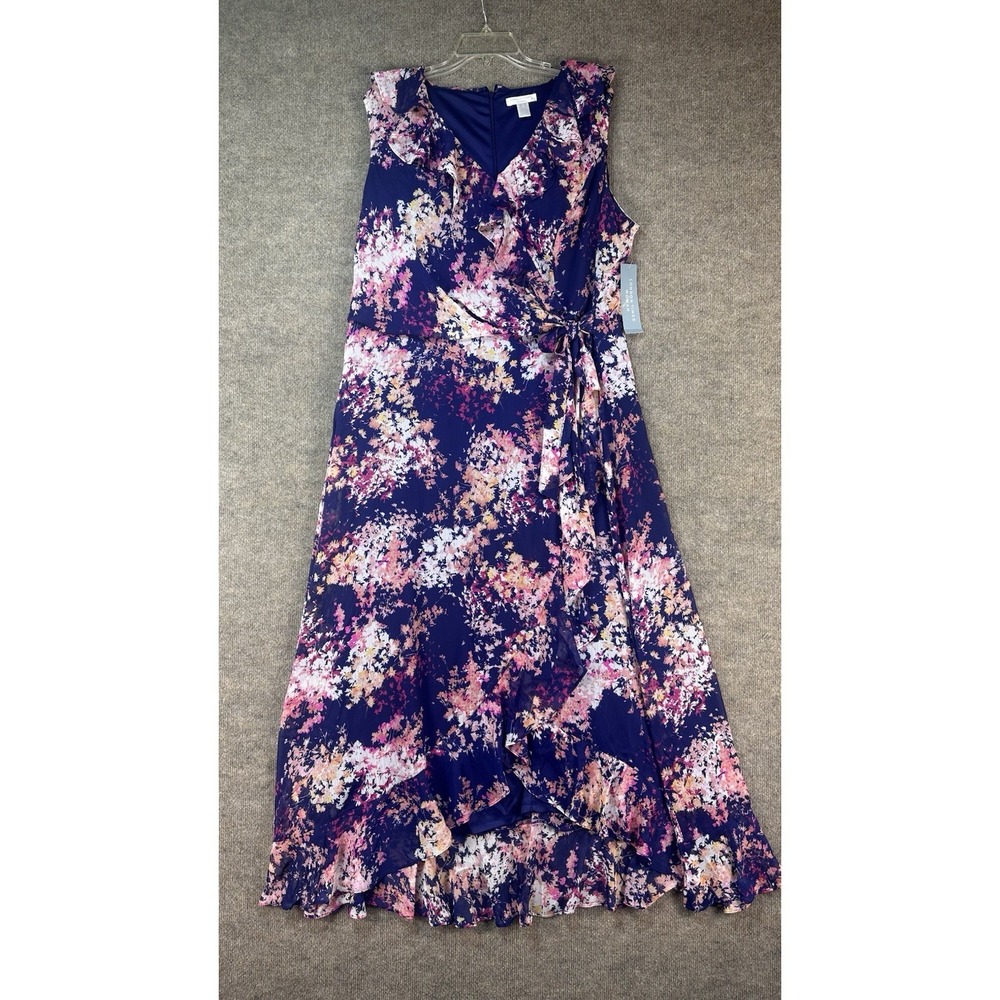 London Times Women's Dress Sz 18W NWT FLORAL Side Tie Ruffle Faux Wrap